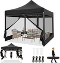 COBIZI 10x10 Heavy Duty Pop Up Canopy Tent with 4 Sidewalls, Commercial Gazebo Party Tent with Mosquito Netting Wall Easy Set Up Outdoor Instant Screen Canopy for Backyard, Patio, Garden, Black