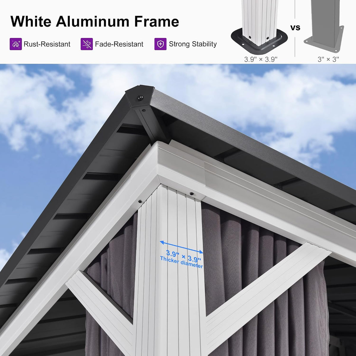 PURPLE LEAF 10' X 12' Hardtop Gazebo Metal Double Roof White Aluminum Frame Outdoor Heavy Duty Gazebo with Curtain and Netting for Patio Garden and Backyard, Grey