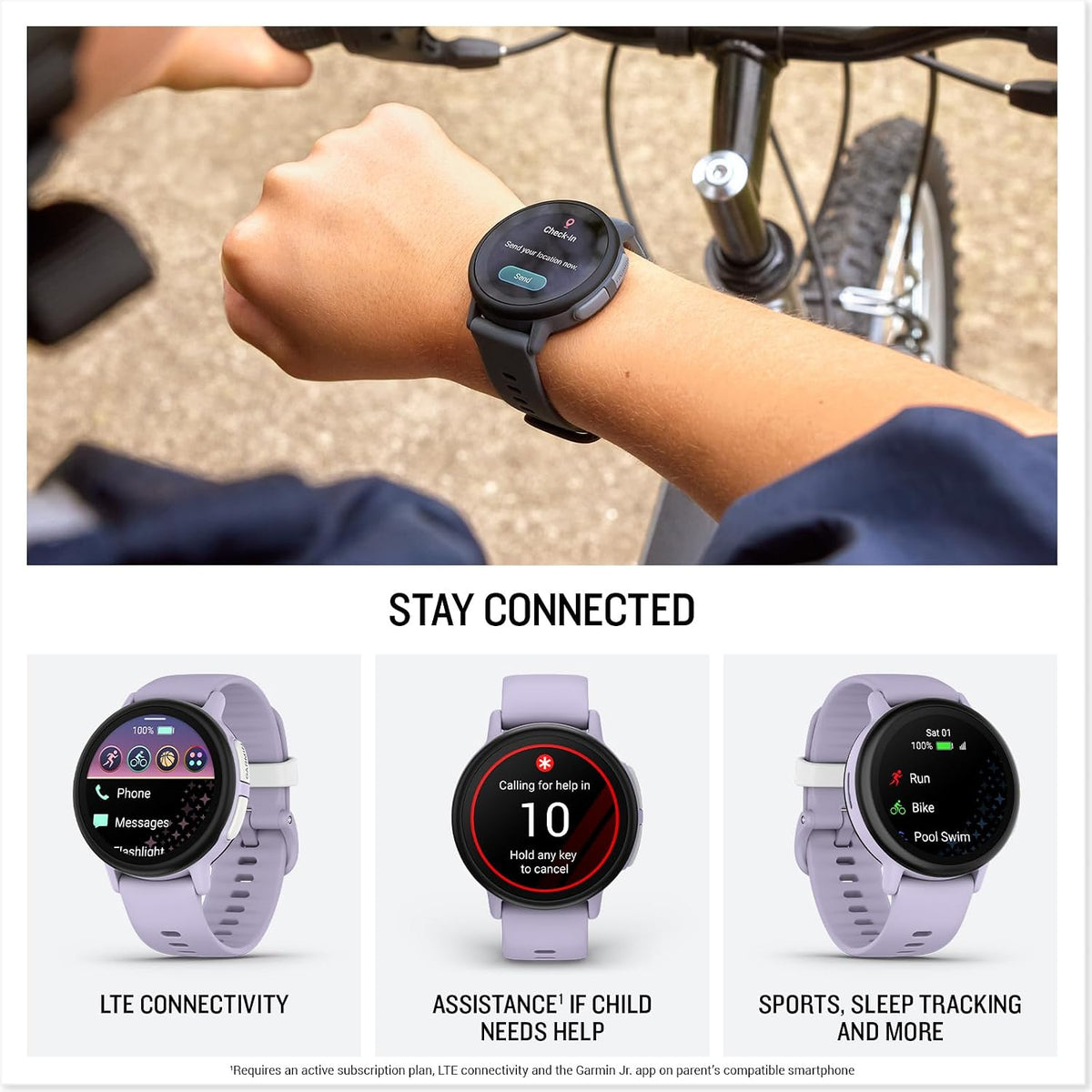 Garmin Bounce™ 2, Kids Smartwatch with Calling, Messaging and Location Tracking Features, Light Purple