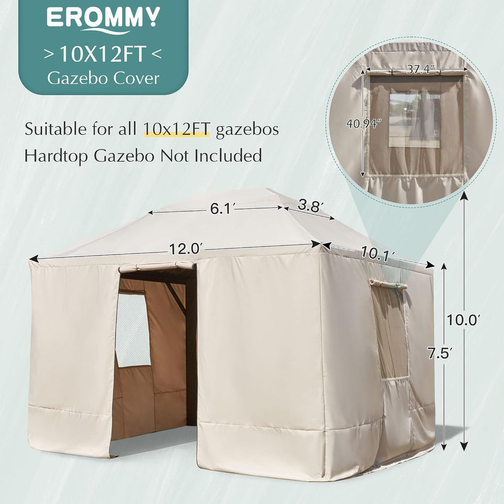 EROMMY Gazebo Cover for 10'x12' Gazebos,Outoor Winter Gazebo Cover with Sidewalls and Mesh Windows,Convert Gazebo into a Storage Space,Beige(Gazebo not Included)