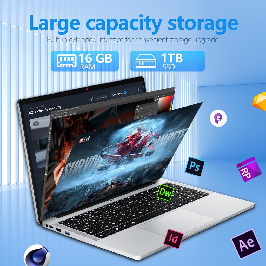 DUNHOO Laptop with Ryzen 7430U Processor(6C/12T,up to 4.3GHz) (Beat i7-1355U), Laptop Computer Win 11 Pro, Traditional Laptops 16GB DDR4 1TB SSD 15.6' Full HD IPS Display 1MP Camera Type-C BT 5.