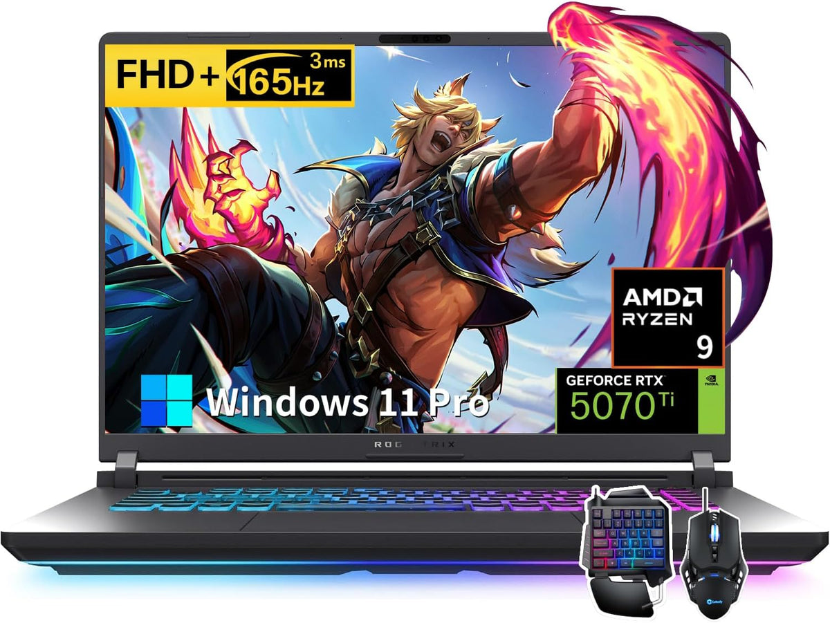 ASUS ROG Strix G16 2025 Gaming Laptop, 16' FHD+ 165Hz Nebula Display, AMD Ryzen 9 8940HX, GeForce RTX 5070Ti 12GB GDDR7, 64 GB DDR5, 4 TB SSD, Backlit KB, Windows 11 Pro, w/Accessories