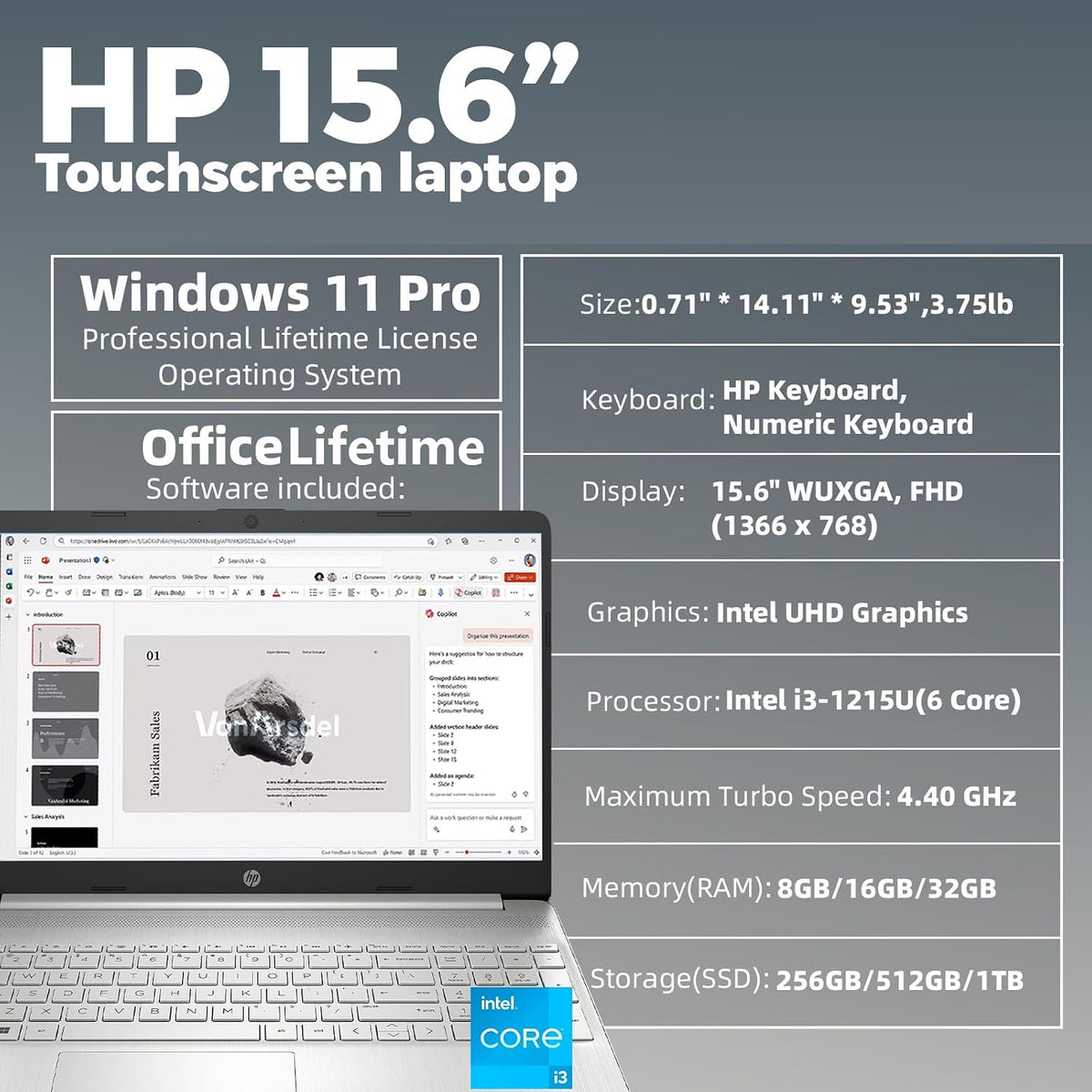 HP Flagship Touchscreen Laptop Computer - Win 11 Pro • Microsoft Office Lifetime • 15.6' Full HD Touchscreen • Intel i3 1215U • Wi-Fi 5 • Anti-Glare HD Display w/Laptop Bundle(16G RAM • 1TB SSD)