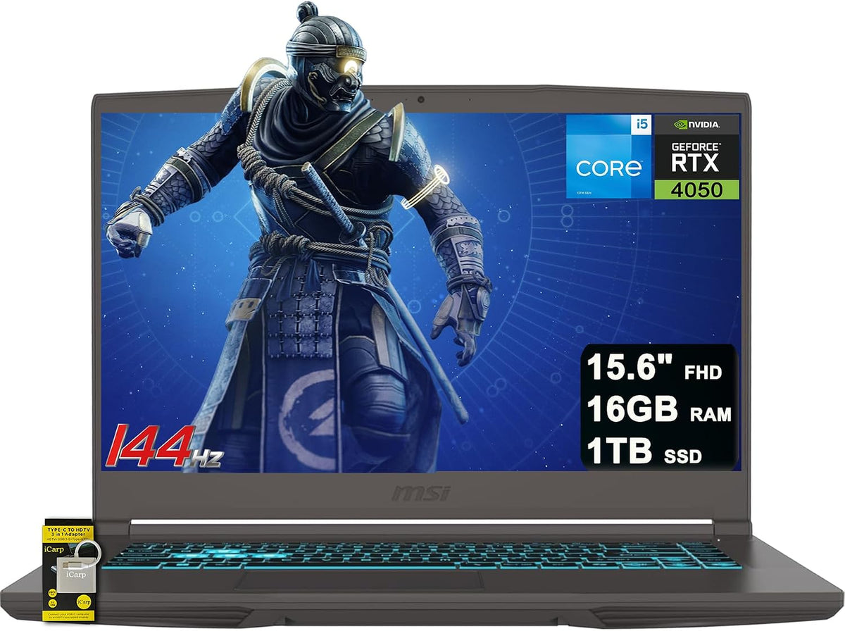 msi Thin 15 Gaming Laptop 15.6' FHD IPS 144Hz Intel Octa core i5-13420H (Beats i7-12650H) 16GB RAM 1TB SSD GeForce RTX 4050 Backlit Type-C Wi-Fi6E Win11 ICP Hub