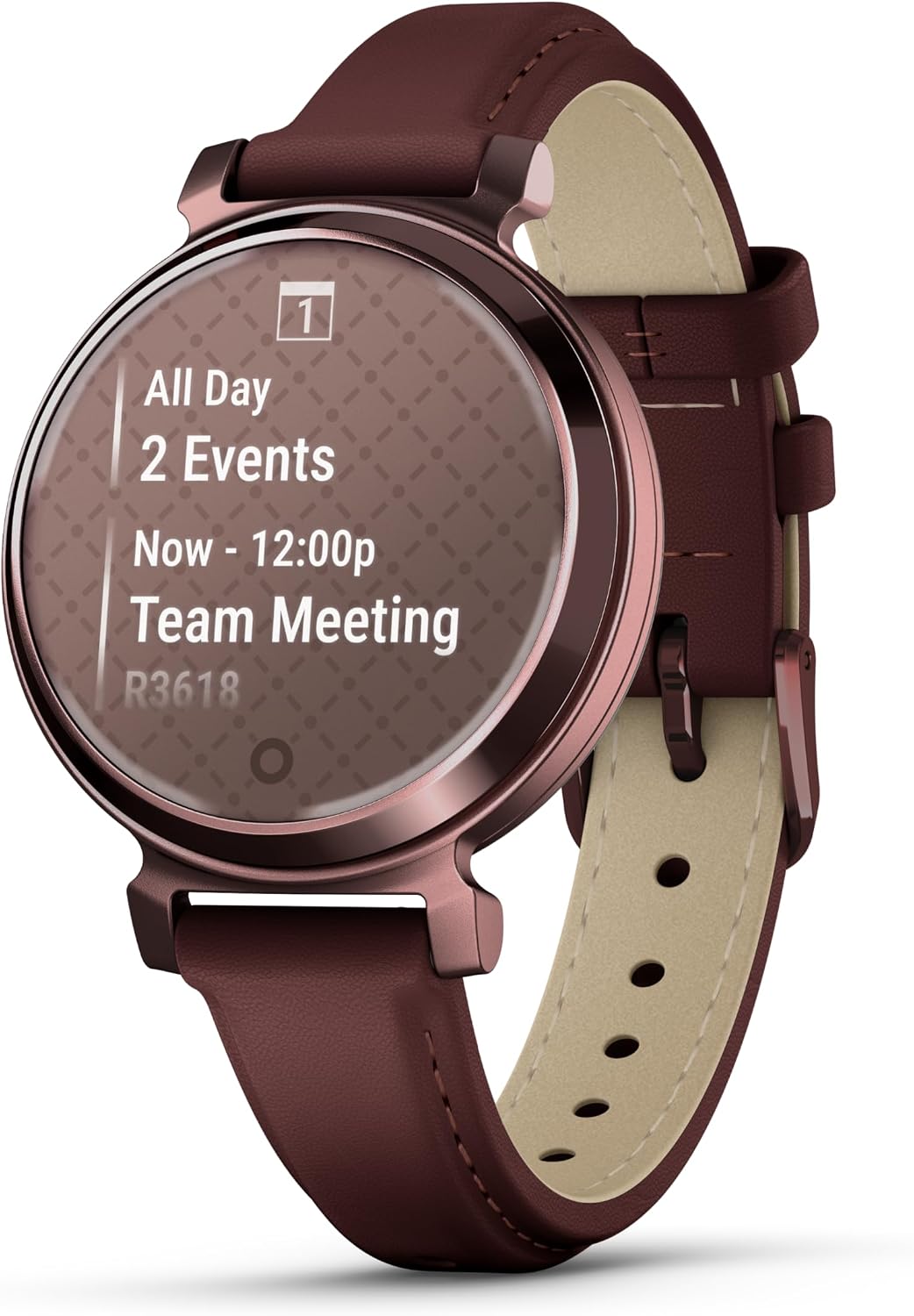 Garmin Lily 2, Small and Stylish Smartwatch, Hidden Display, Patterned Lens, Up to 5 Days Battery Life, Mulberry (Renewed)