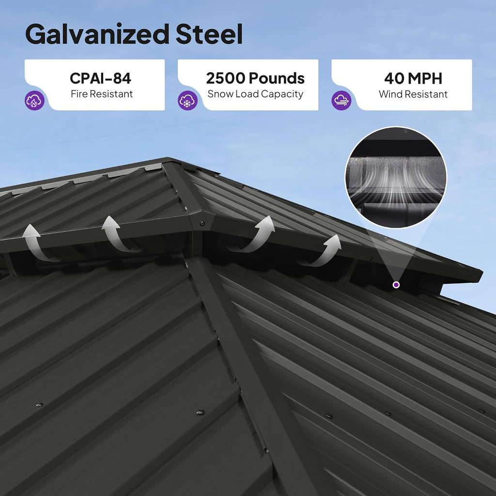 PURPLE LEAF 14' X 20' Hardtop Gazebo with Double Galvanized Steel Roof Awning and Upgrade Curtain for Patio Lawn and Garden, Grey