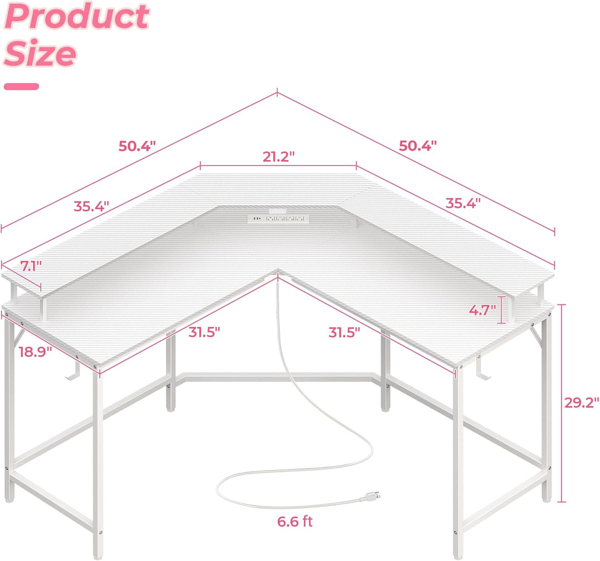 Huuger L Shaped Gaming Desk with Power Outlets & LED Lights, Computer Desk with Monitor Shelves, Carbon Fiber Surface, Home Office Desk, Corner Gaming Desk with Hooks, Carbon Fiber White