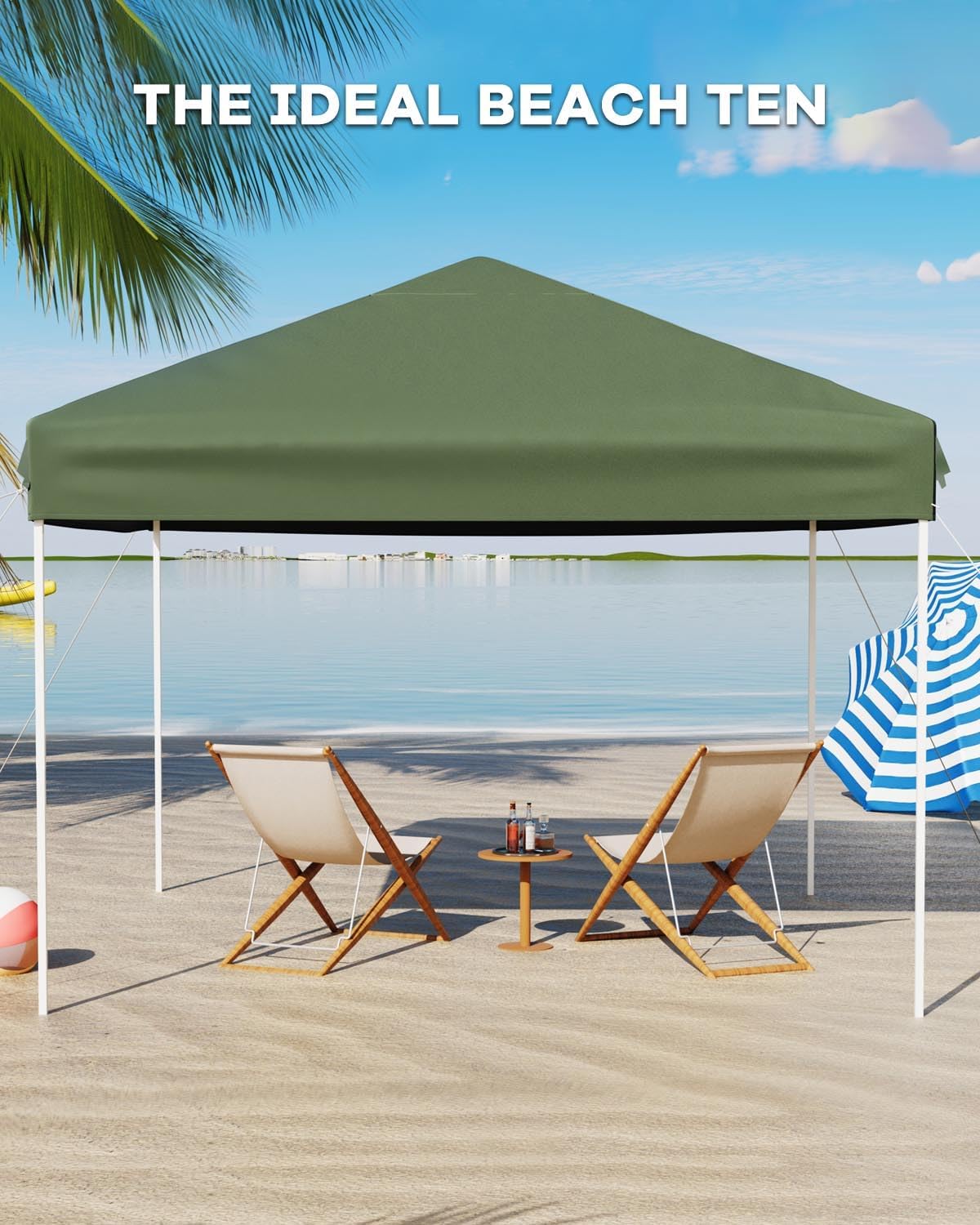 GarveeLife 10x10 Pop Up Canopy Tent, Outdoor Tent with 3 Adjustable Height, Easy Set Up Canopy with 4 Sandbags & Carrying Bag for Camping, Parties, Outdoor Events -Green