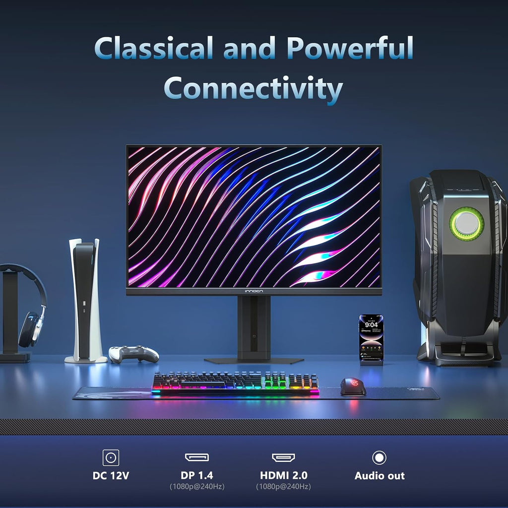 INNOCN 24.5' Monitor 1920 x 1080p 240Hz 1ms Gaming PC Computer IPS Display HDR400 HDMI, DisplayPort, Height/Pivot Adjustable Stand, Mountable, Black - 25G2H Plus
