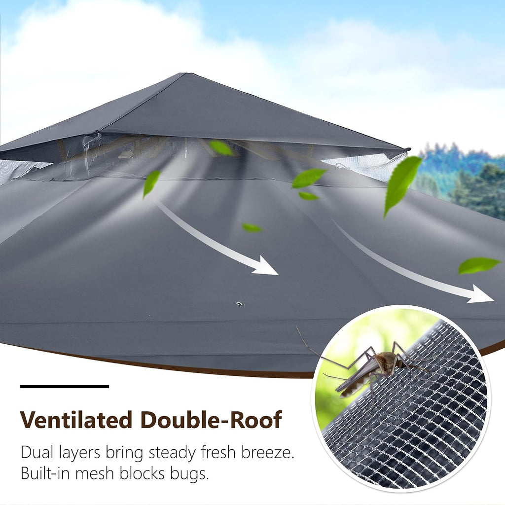 MASTERCANOPY Outdoor Patio Gazebo with Double Roofs, Stable Steel Frame and Mosquito Netting (11x13,Dark Gray)