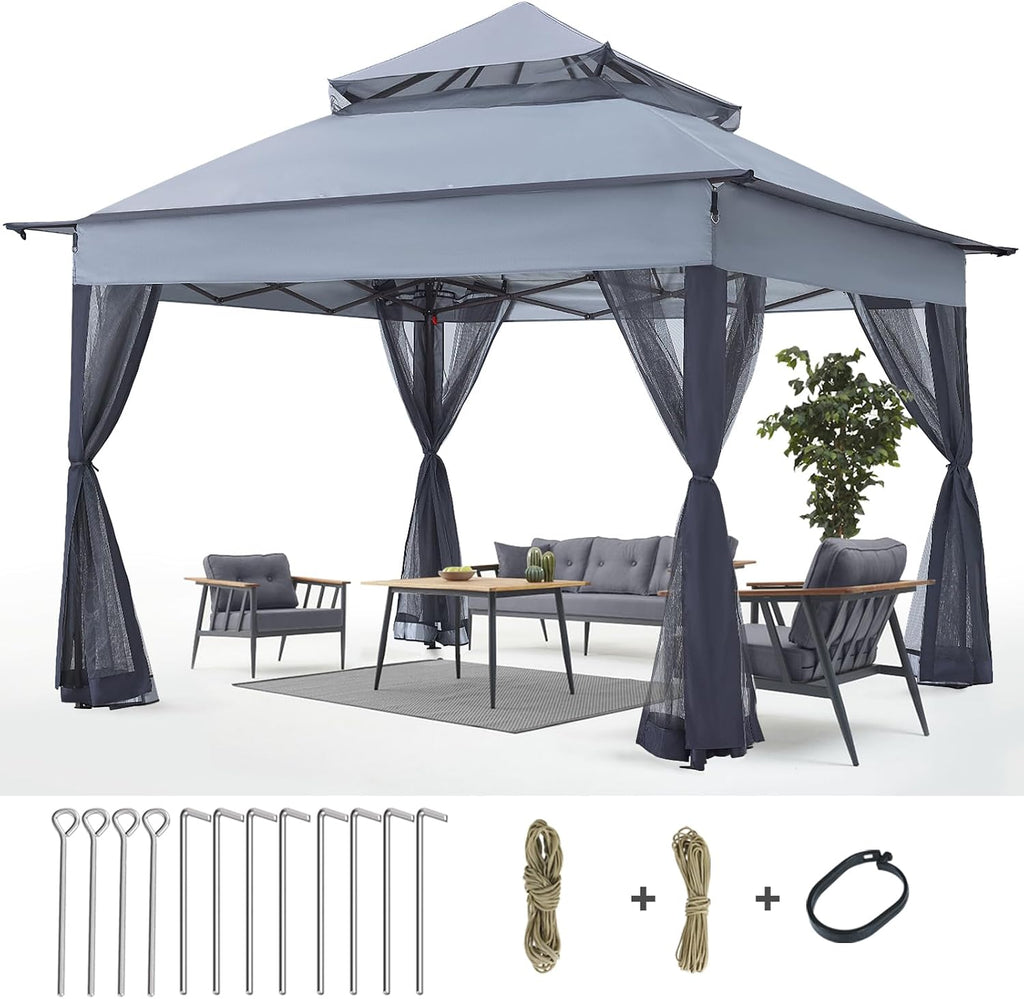 ABCCANOPY Pop Up Gazebo 11x11 - Outdoor Canopy Tent with Mosquito Netting for Patio Garden Backyard (Gray)