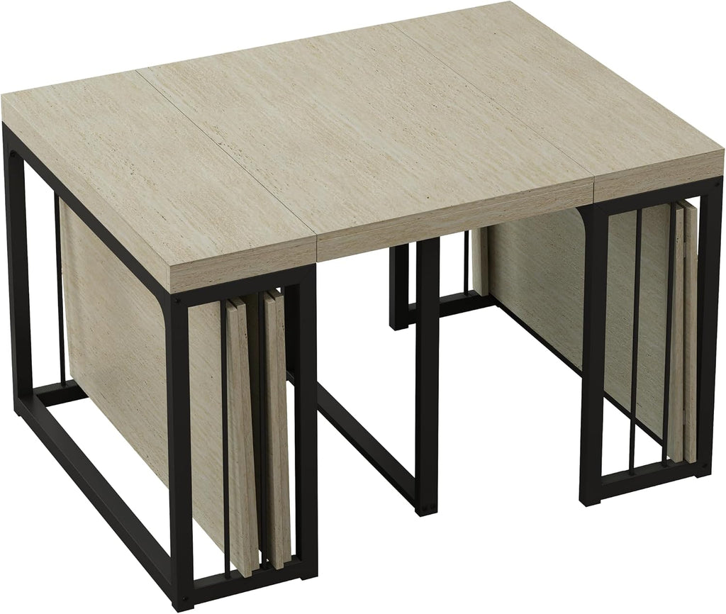 23.6' - 118' Extendable Dining Room Table, Modern Extra Long Folding Dining Tables for 2-10 People, Adjustable Kitchen Dinner Table, Outdoor Patio Furniture Set, Ancient White
