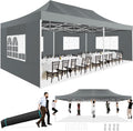COBIZI 13x26 Heavy Duty Pop Up Canopy Tent with 6 Sidewalls Thicken Frame, Commercial Easy Up Outdoor Wedding Party Tents, All Season Waterproof Windproof with Stakes Sandbags Ropes Roller Bag, Gray