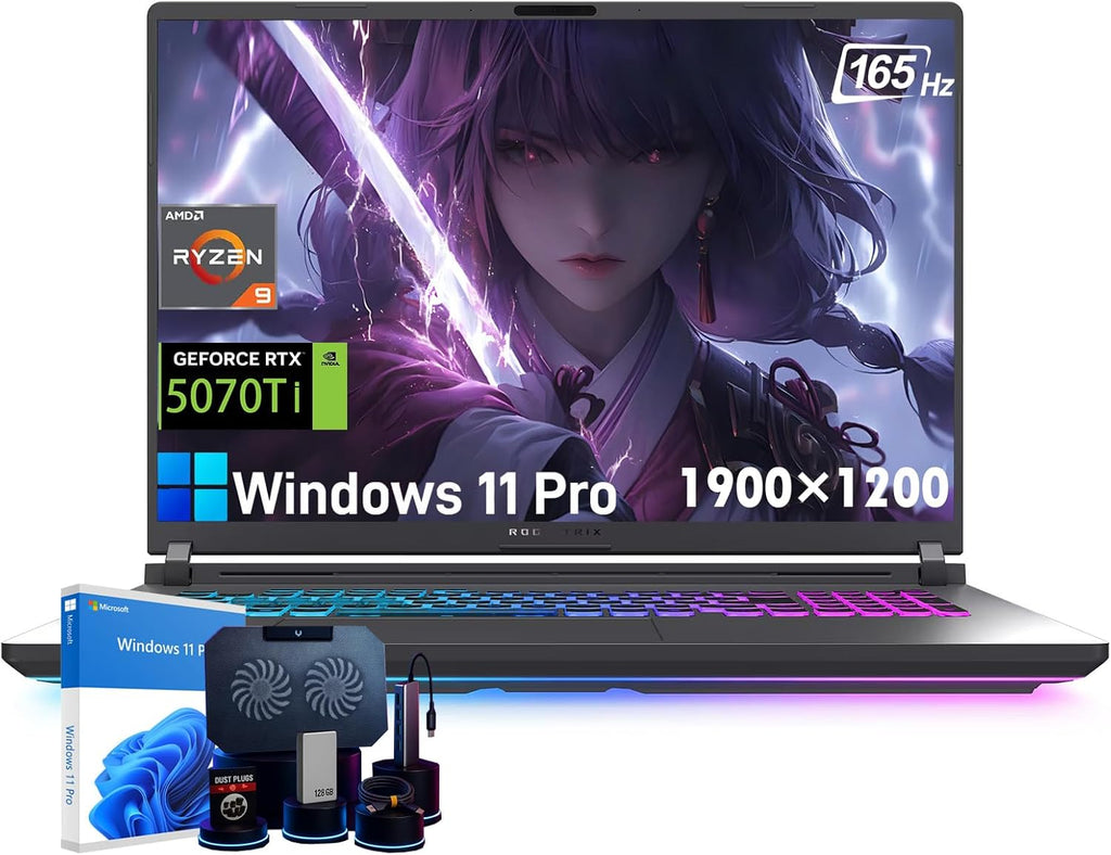 ASUS ROG Strix G16 Gaming Laptop - NVIDIA GeForce RTX 5070 Ti, 16' 165Hz WUXGA Display, AMD Ryzen 9 8940HX (Up to 5.3 GHz), WiFi 6E, RGB Backlit KB, Win11 Pro, 32GB DDR5 RAM, 2TB SSD, w/Accessories