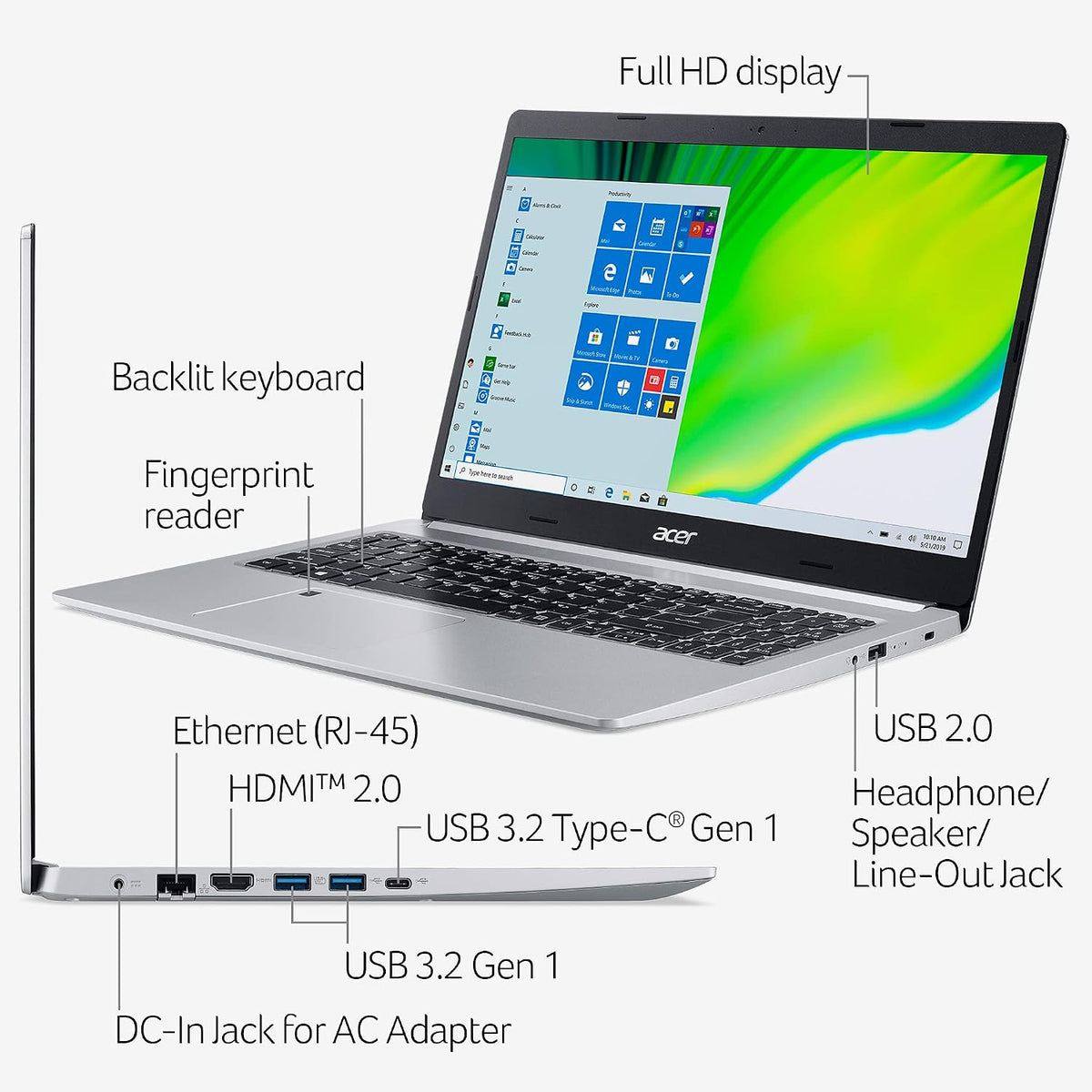 Acer Aspire 5 A515-46-R14K Slim Laptop | 15.6' Full HD IPS | AMD Ryzen 3 3350U Quad-Core Mobile Processor | 4GB DDR4 | 128GB NVMe SSD | WiFi 6 | Backlit KB | Amazon Alexa | Windows 10 Home (S mode)