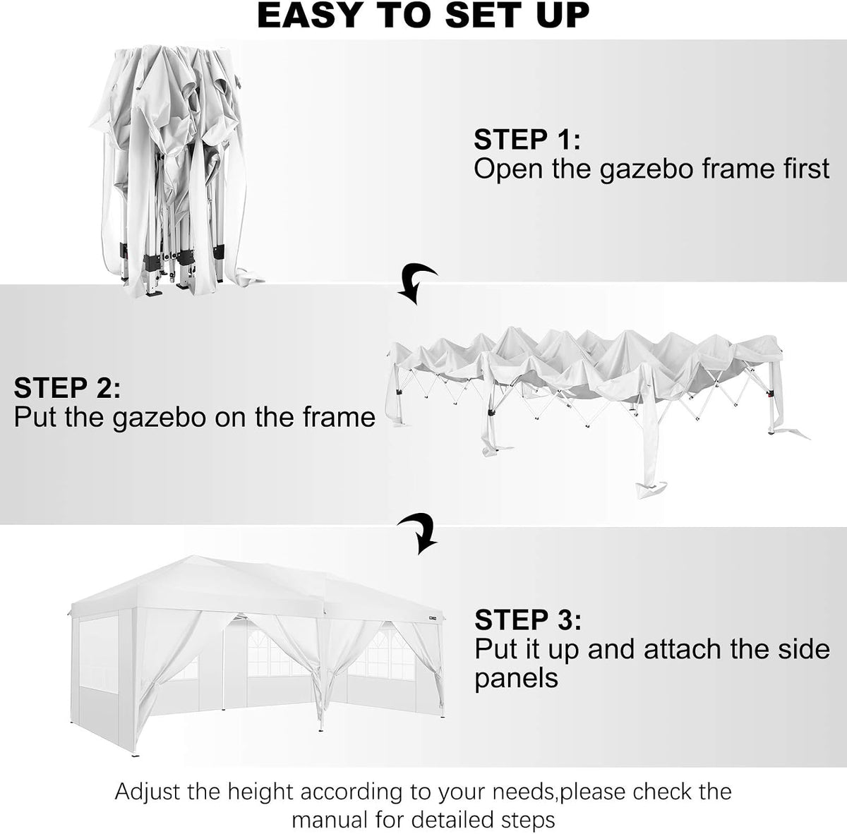 COBlZI 8x8 Ez Pop Up Canopy Tent with 4 Sidewalls Commercial Instant Gazebo Tents for Parties,Waterproof Adjustable Outdoor Patio 8x8 Backyard Canopy Party Tent with 4 Sand Bags,8 Stakes