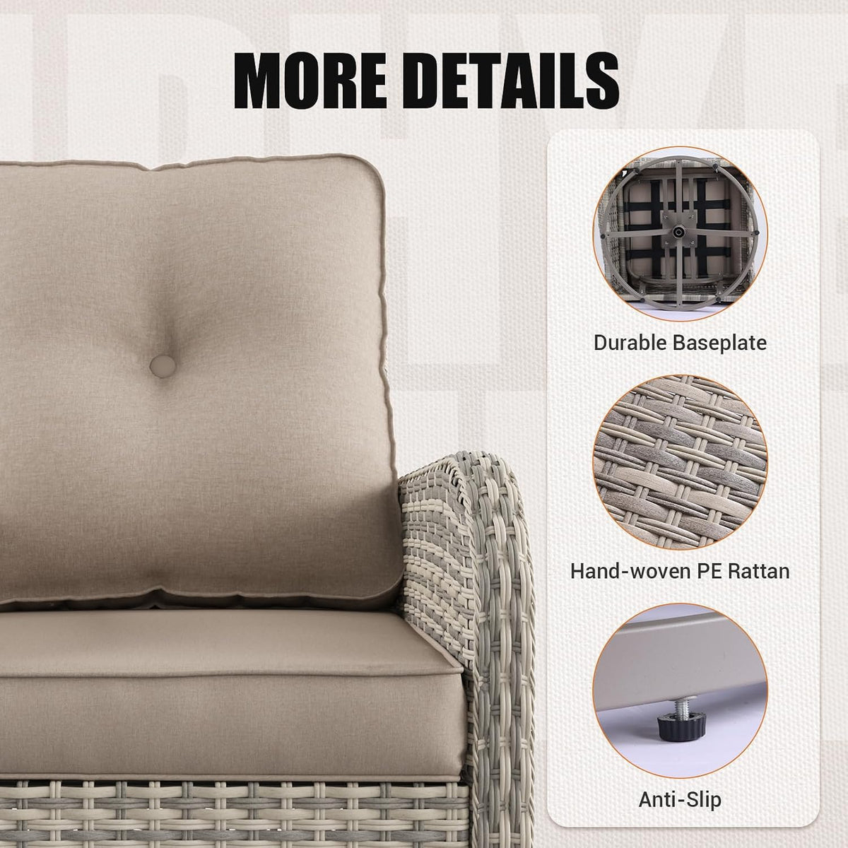 10-Piece Outdoor Patio Furniture Set with Swivel Rocking Chair, Outdoor Sectional Sofa with 55,000 BTU Fire Pit Table PE Wicker Rattan Patio Conversation Set with Coffee Table, Khaki