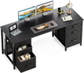 ODK 63 Inch Office Desk with 6 Fabric Drawers, Large Computer Desk for Home Office with Hidden Storage Shelves, Black