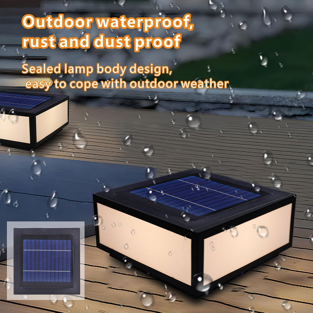 Outdoor Solar Post Light, 15.74'x15.74' Modern LED Fence Deck Cap Light Solar Column Lamp for Flat Surface Patio Garden Decoration with IP54 Waterproof E26~E27 Base