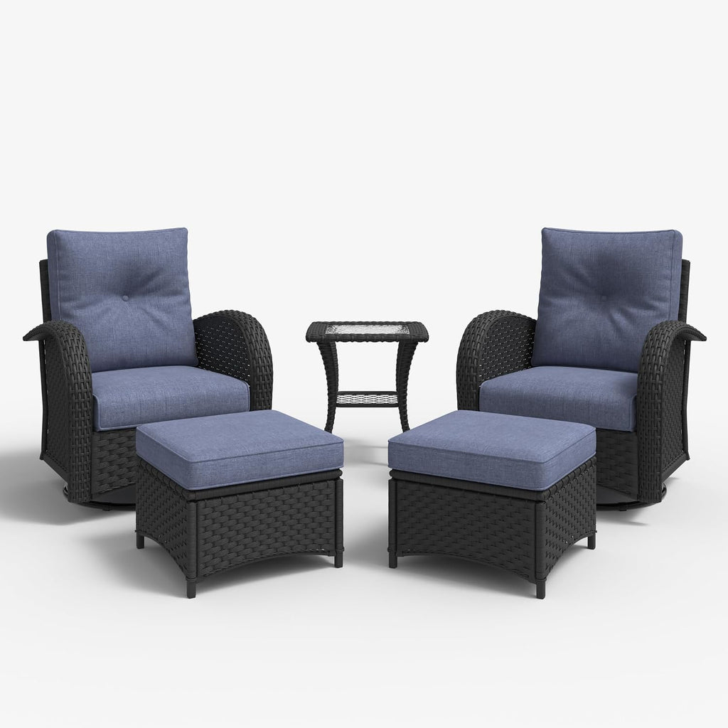 LayinSun 5 Pieces Outdoor Patio Furniture Set, Rattan Wicker Sectional Swivel Rocker Chairs Sets