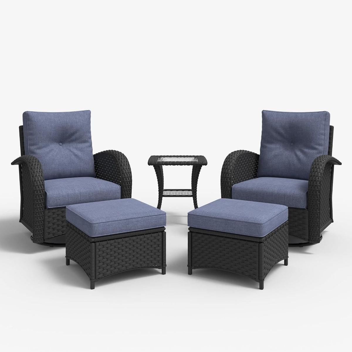 LayinSun 5 Pieces Outdoor Patio Furniture Set, Rattan Wicker Sectional Swivel Rocker Chairs Sets