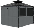 Gazebo Privacy Curtains 10' x 12' with Mosquito Windows, 4-Panels Side Wall with Zipper Universal Replacement for Patio, Outdoor Canopy, Garden and Backyard, Gray (Curtain Only)