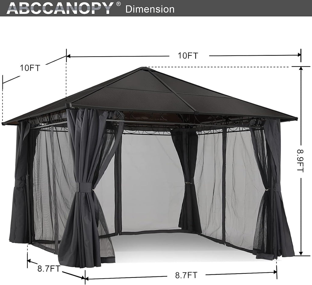 Hardtop Patio Gazebo with Curtains and Netting by ABCCANOPY