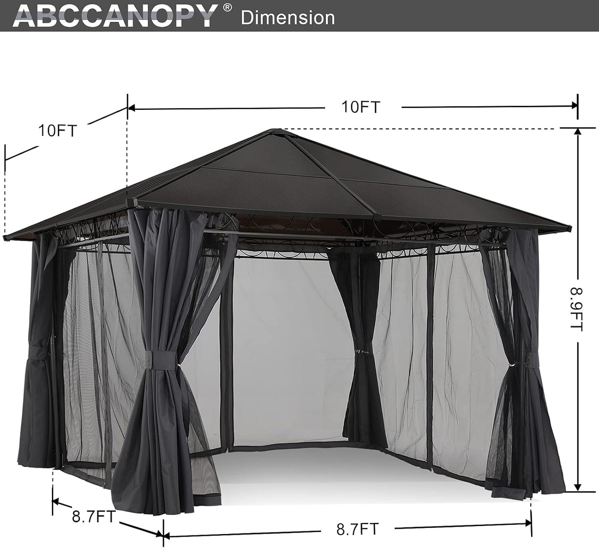 Hardtop Patio Gazebo with Curtains and Netting by ABCCANOPY