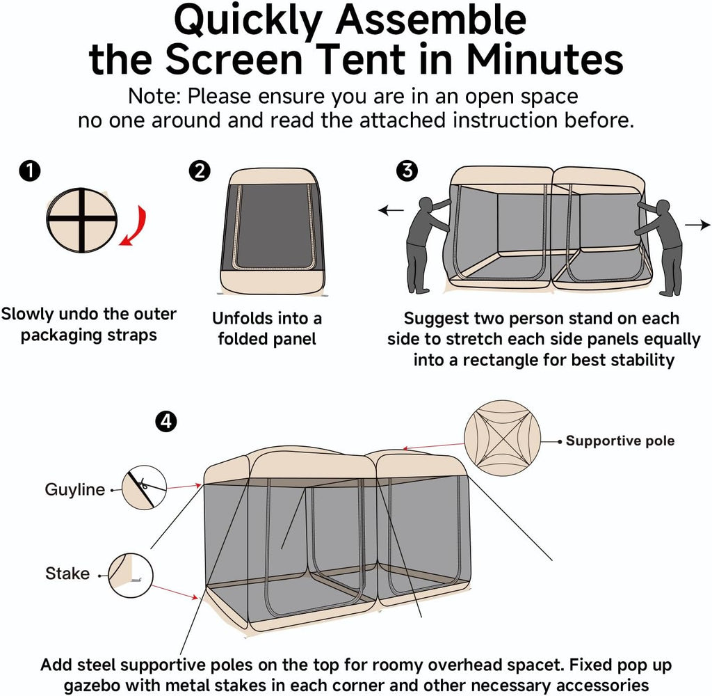Alvantor® Screen House Room 2024 Upgraded 2 in 1 Screen Tent PoP Up Gazebo® with Mesh Mosquito Netting, Sun Shade Outdoor Canopy for Patio, Camping, Backyard and Outside Activities- 12' x 7.5', Beige