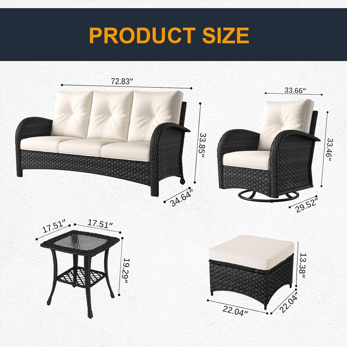 Outdoor Patio Furniture Sets 6 Pieces Wicker Swivel Rocker Chairs and Sofa Sets with Coffee Table for Backyard Deck