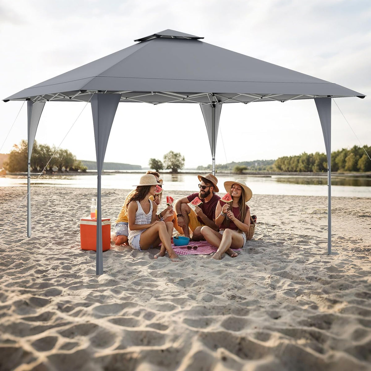 Tangkula 13x13 FT Pop Up Gazebo, UPF50+ Outdoor Sunshade Shelter with Carrying Bag, 8 Stakes, 4 Wind Ropes, Foldable Outdoor Gazebo for Beach Party Event Camping (Gray)