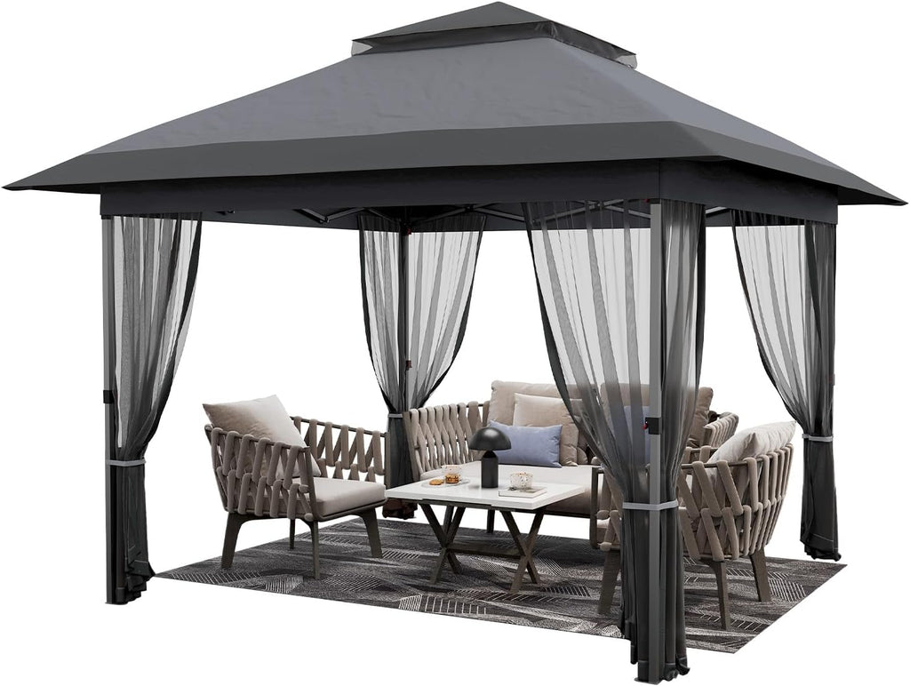 GarveeLife 12 ft x12 ft Softtop Gazebo, Outdoor Pop Up Gazebo with Mosquito Netting, Party Tent & Shelter with Double Roofs for Gardens, Patios, Lawns
