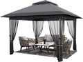 GarveeLife 12 ft x12 ft Softtop Gazebo, Outdoor Pop Up Gazebo with Mosquito Netting, Party Tent & Shelter with Double Roofs for Gardens, Patios, Lawns