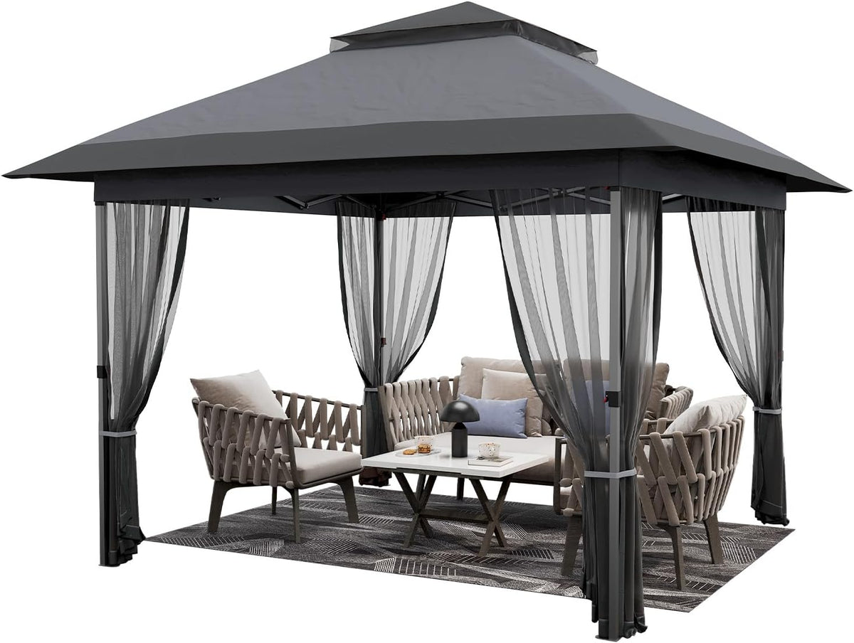 GarveeLife 12 ft x12 ft Softtop Gazebo, Outdoor Pop Up Gazebo with Mosquito Netting, Party Tent & Shelter with Double Roofs for Gardens, Patios, Lawns