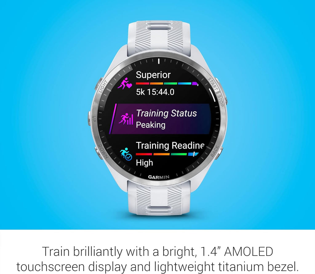 Garmin Forerunner® 965 Running Smartwatch, Colorful AMOLED Display, Training Metrics and Recovery Insights, Whitestone and Powder Gray