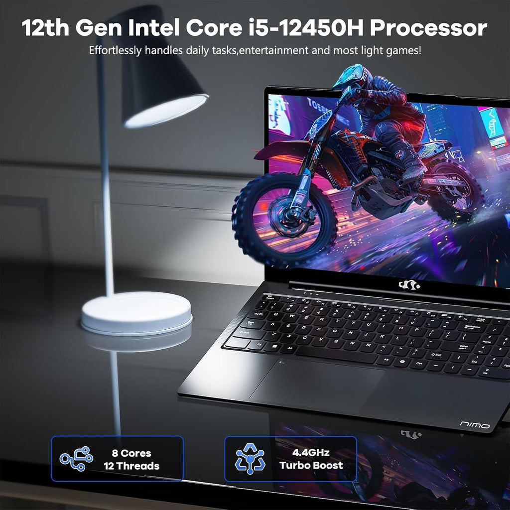 NIMO 15.6' FHD lPS-Business-Laptop, 8 Cores i5-12450H 16GB RAM 512GB SSD (Beat i7-11800H, Up to 4.4 GHz) 100W Type-C Fingerprint Backlit Keyboard WiFi-6, for Home and Student