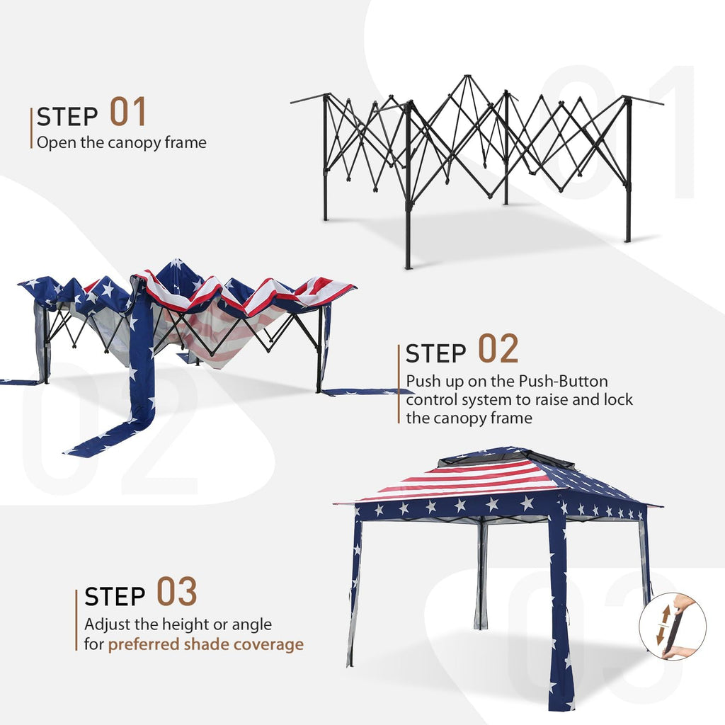 COOS BAY 11x11 Pop Up Gazebo with Mesh Netting, Instant Outdoor Canopy Tent, Water Resistant Shelter with UPF 50+ UV Protection, 121 Sq Ft Coverage, American Flag