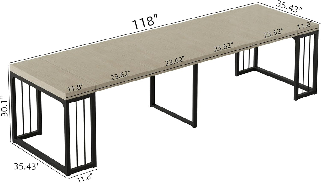 23.6' - 118' Extendable Dining Room Table, Modern Extra Long Folding Dining Tables for 2-10 People, Adjustable Kitchen Dinner Table, Outdoor Patio Furniture Set, Ancient White