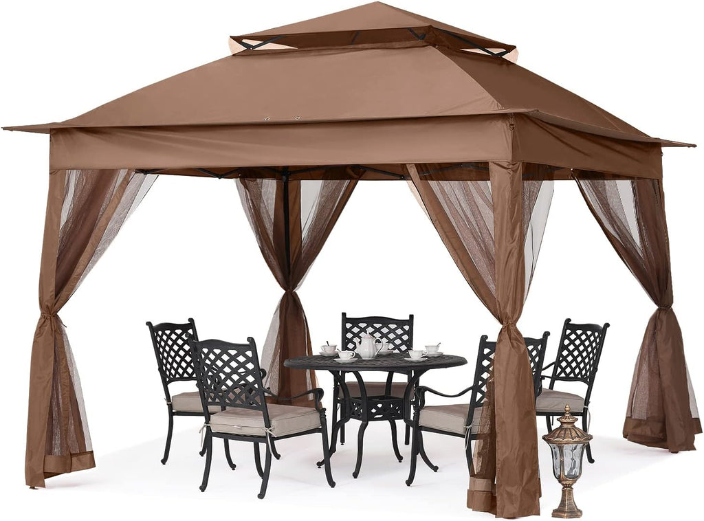 MASTERCANOPY Patio Gazebo Outdoor Pop Up Gazebo with Mesh Walls (11x11,Brown)
