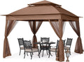 MASTERCANOPY Patio Gazebo Outdoor Pop Up Gazebo with Mesh Walls (11x11,Brown)