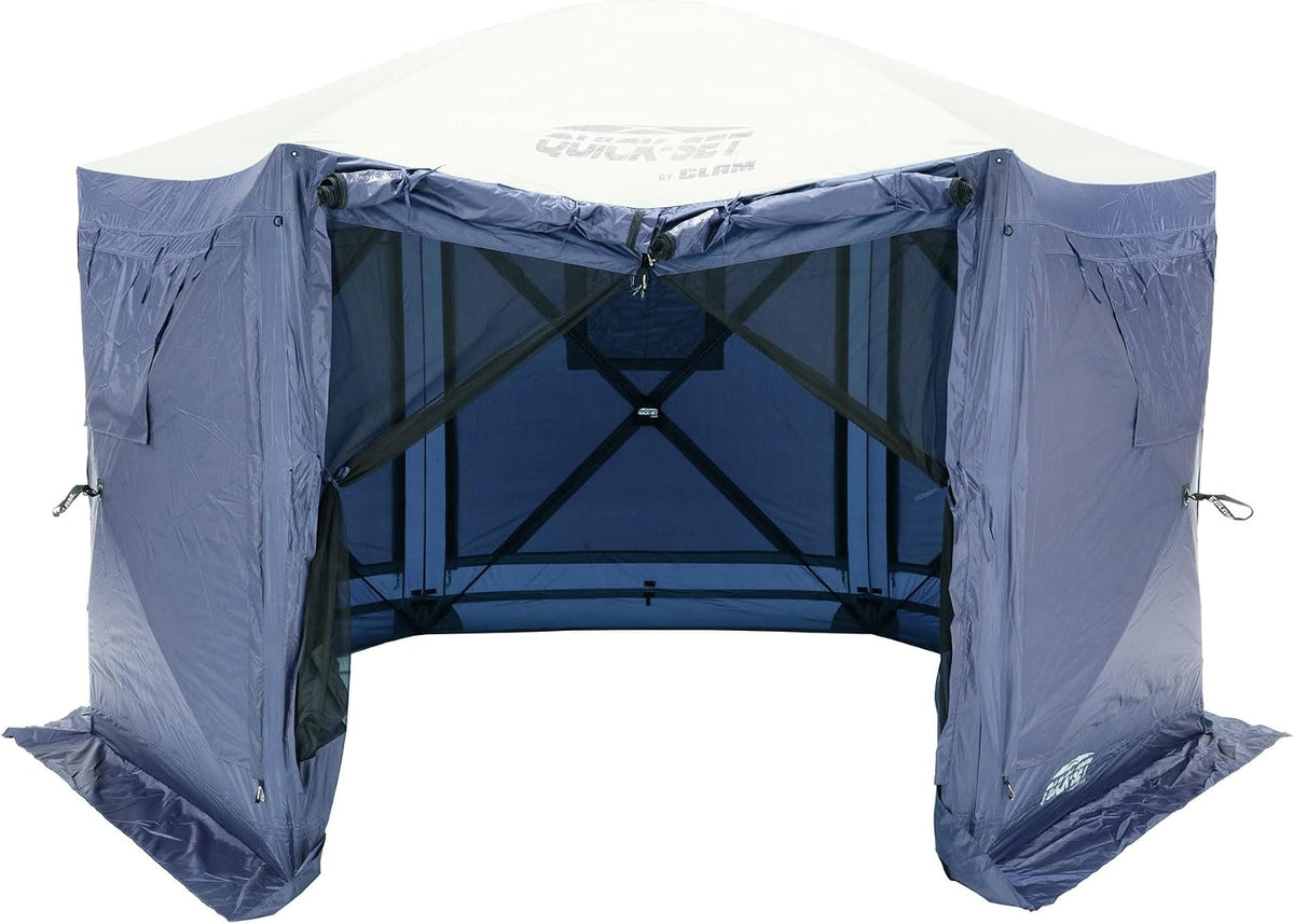 CLAM Quick-Set Pop Up Screen Tent, Pavilion, 12.5 ft, Instant Setup Slate Blue Large Outdoor Gazebo Canopy Shelter, Spacious 8-Person Bug-Free Tent for Parties, Backyard, Camping, Events - Slate Blue