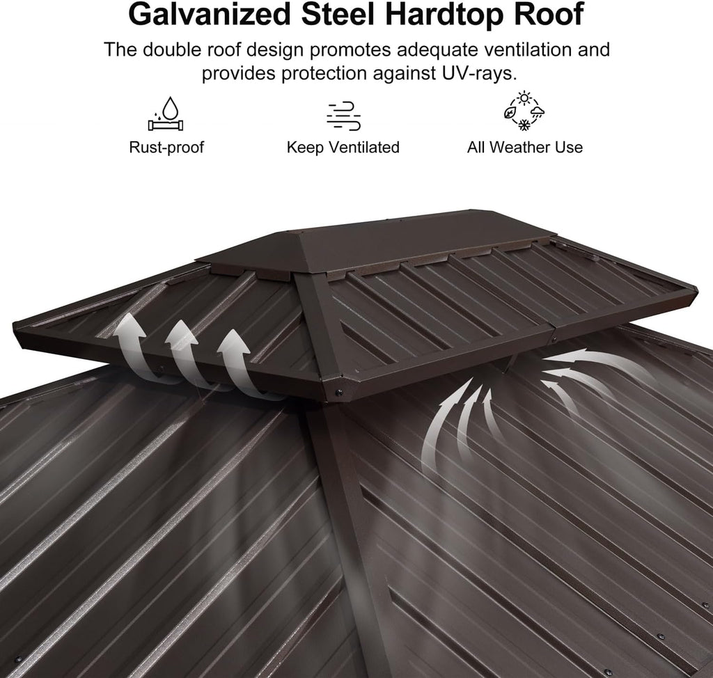 PURPLE LEAF 6' X 8' Hardtop Grill Gazebo for Patio Permanent Metal Roof with 2 Side Shelves Deck Yard Tent Aluminum Garden Outside Sun Shade Outdoor BBQ Canopy