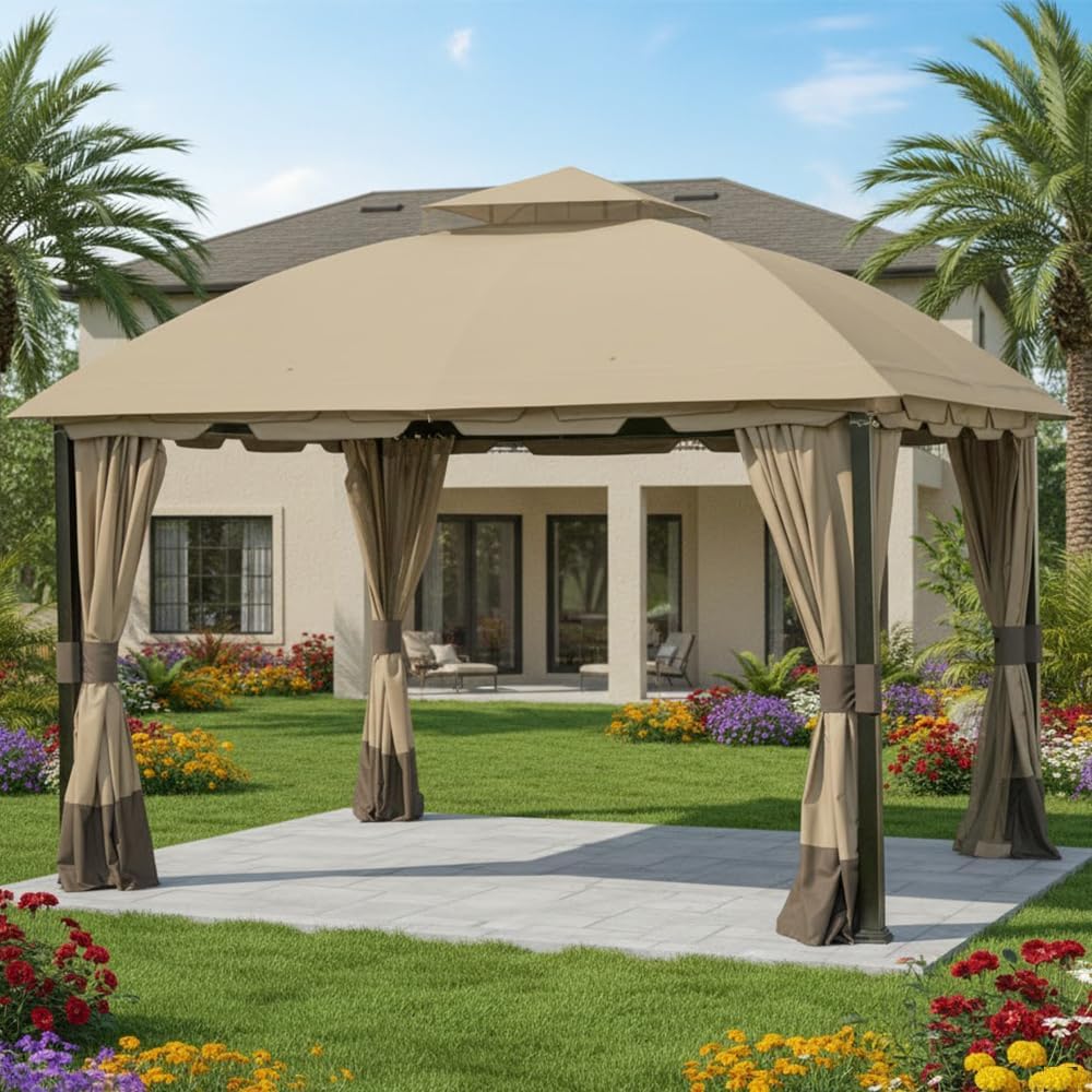 Garden Winds Reinforced RipLock 350 Replacement Canopy Top Cover Compatible with South Hampton 11' x 13' Gazebo Models L-GZ215PST-A, L-GZ659PST, 810138517, 810046339, A111011500 - Beige