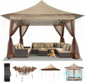 COBIZI 12x12 Pop Up Gazebo On Clearance Canopy Tent Easy Up Outdoor Gazebo Waterproof Upgrade with Mosquito Nettings and Carry Bag for Patio Garden Lawn（Khaki）
