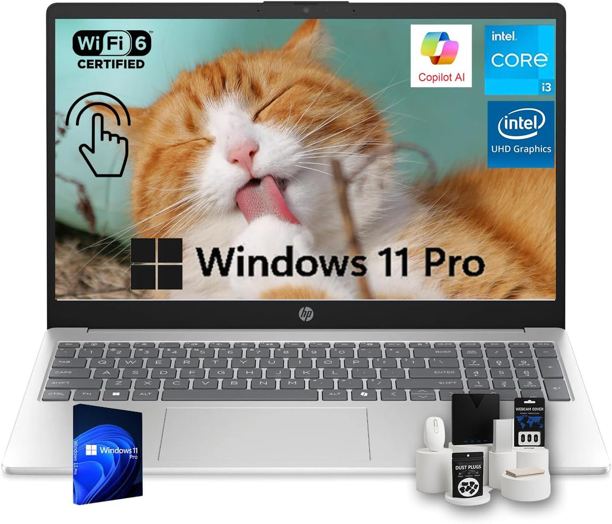 HP Business Laptop, 15.6' Touchscreen 250Nits Display, w/Accessories, Intel i3-1315U(Up to 4.5GHz), Intel UHD Graphics,Copilot AI, Wi-Fi 6, Win 11 Pro, 32 GB RAM, 1 TB SSD