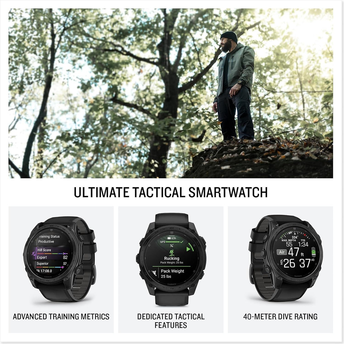 Garmin Tactix 8 47mm AMOLED Display Smart Watch, Built-in Flashlight, 16 Days Battery Life, Premium Tactical GPS Smartwatch, Includes Applied Ballistics Ultralight Solver Bundle with Earbuds and More