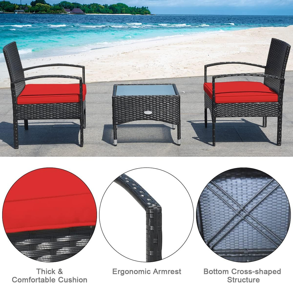 Tangkula 3 Pieces Patio Wicker Rattan Furniture Set, Rattan Chair with Coffee Table, High Load Bearing Chair Conversation Sets for Patio Garden Lawn Backyard Pool