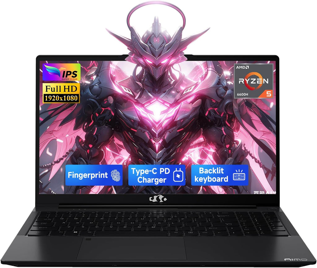 NIMO 15.6' IPS FHD-Gaming-Laptop,AMD Ryzen 5 6600H 16GB DDR5 RAM 1TB SSD (Beat i5-1335U, 6 Cores Up to 4.5GHz) AMD Radeon 660M GPU-Computer with 100W Type-C Charger Backlit Keyboard Fingerprint