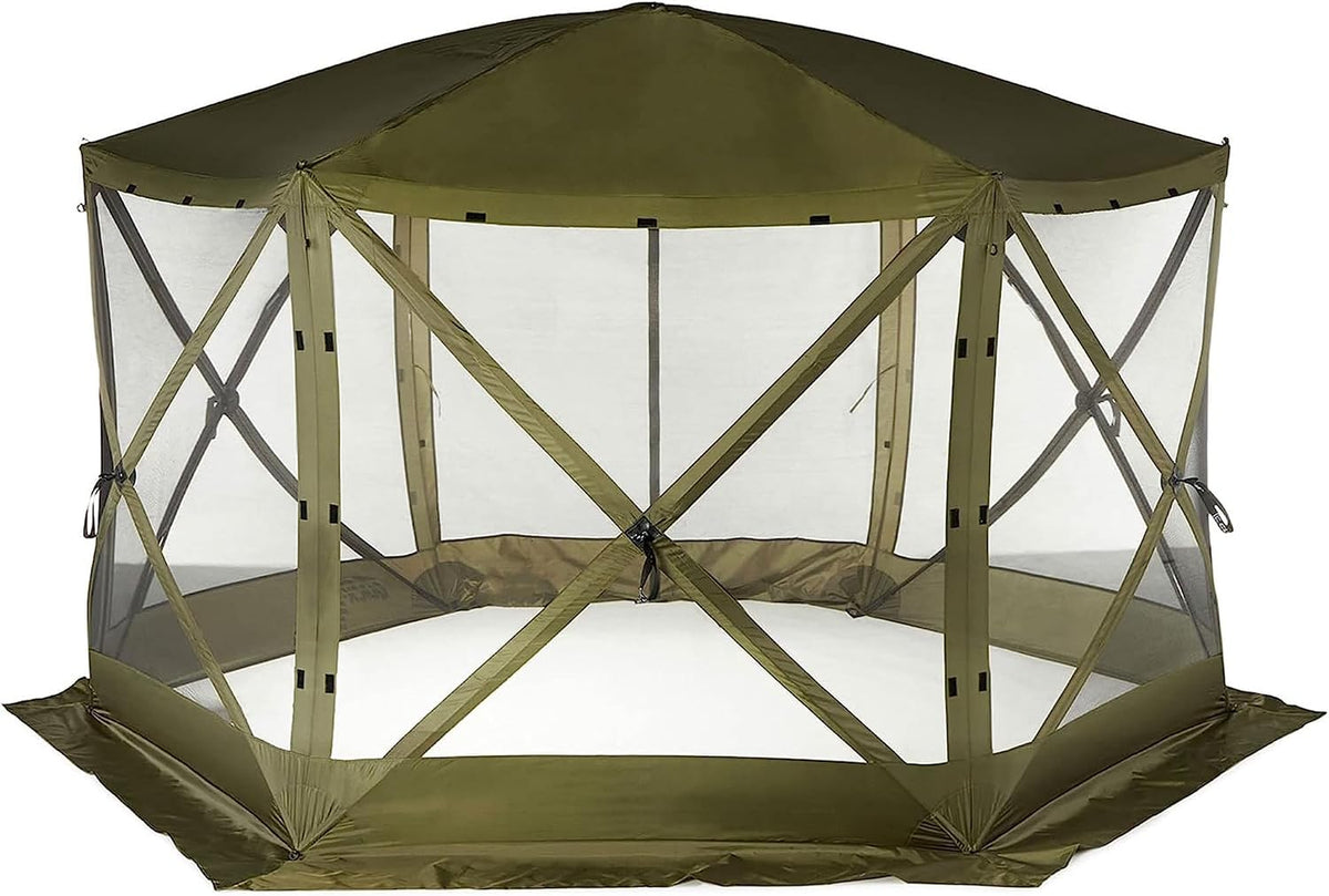 CLAM Quick-Set Pop Up Screen Tent, Pavilion, 12.5 ft, Instant Setup Green Large Outdoor Gazebo Canopy Shelter, Spacious 8-Person Bug-Free Tent for Parties, Backyard, Camping, Events - Green