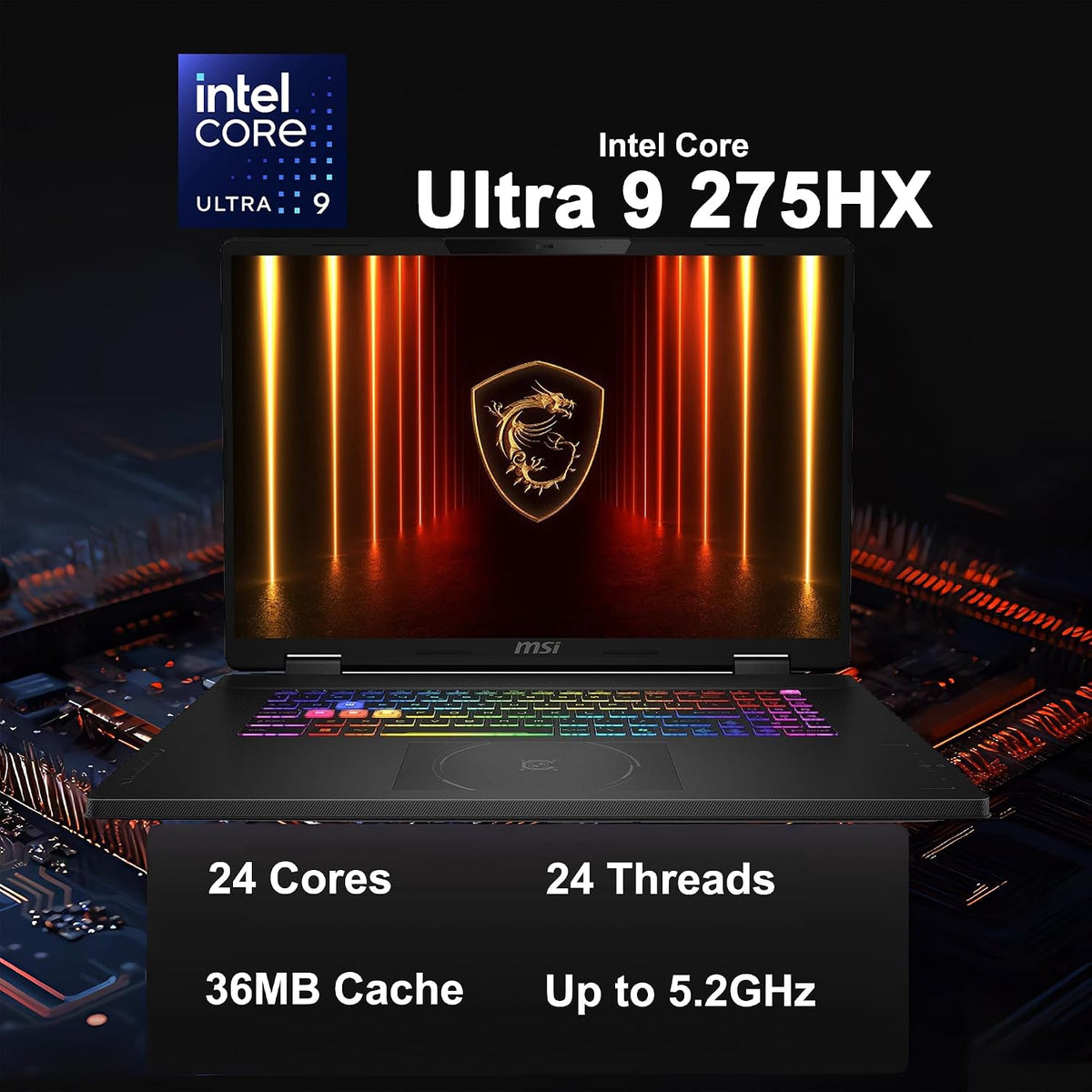 msi Crosshair 18 HX AI Gaming Laptop 18' QHD+ IPS 240Hz Intel 24-core Ultra 9 275HX (>i9-14900HX) 32GB DDR5 4TB SSD GeForce RTX 5070 (Up to 798 AI Tops) RGB Backlit Thunderbolt Win11Pro ICP Hub
